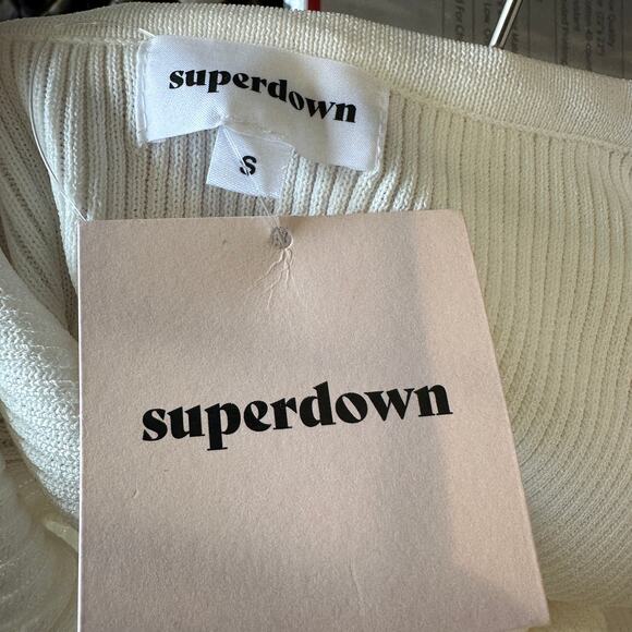 Superdown White Rosette Strapless Romper SMALL Ribbed Knit Romantic $72 NEW - Picture 7 of 7